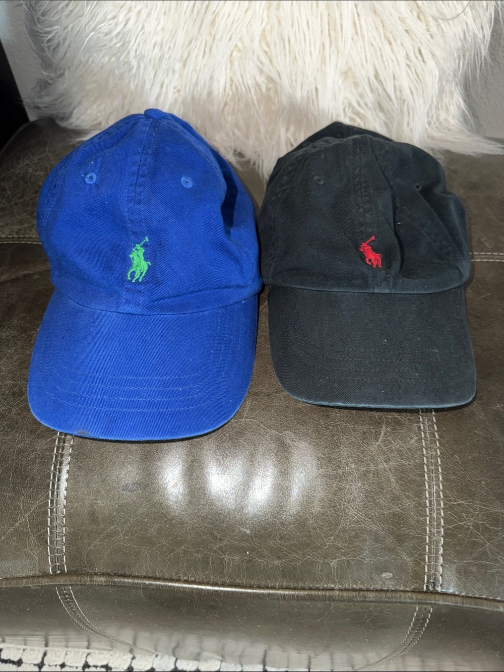 Stunning Two Polo by Ralph Lauren Caps in Blue & Black with Red Green Logos
